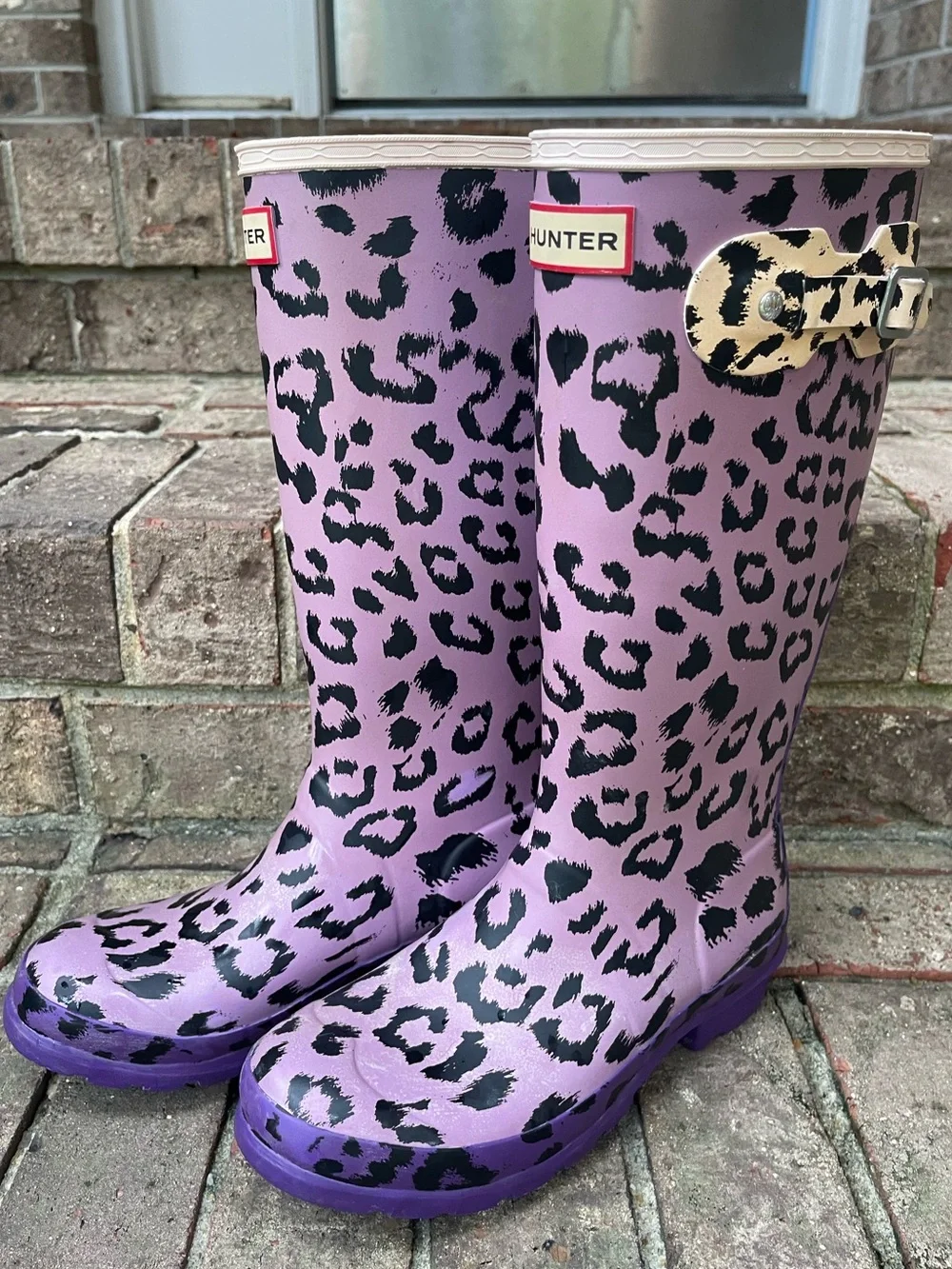 Hunter Original Kids Leopard Print Rain Boots Purple Hybrid Size US 5B/6G EU 37